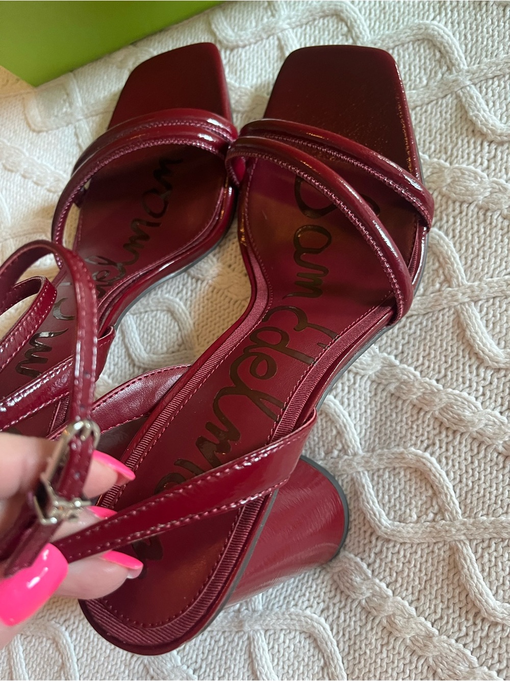 Sam Edelman Red Merlot Patent Leather Ankle-Strap Block Heel Sandals Size 9.5 - Picture 11 of 16